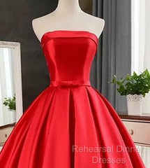 Elegant Strapless Ball Gown Red Semi Formal Prom Dress With Bow