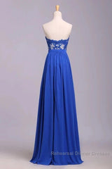 Elegant Strapless Chiffon Evening Lace Appliques Long Semi Formal Prom Dress Royal Blue