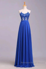 Elegant Strapless Chiffon Evening Lace Appliques Long Semi Formal Prom Dress Royal Blue