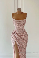 Elegant Strapless Mermaid Sequins Semi Formal Prom Dress Birthday Outfits
