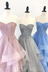 Elegant sweetheart tulle lace long Semi Formal Prom Dresses tulle formal Dresses
