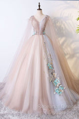 Elegant V-Neckline Champagne Tulle V-Neckline Semi Formal Prom Dress, Party Dress