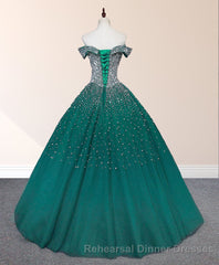 Emerald Green Sequin Semi Formal Prom Dresses Beaded Quinceanera Dresses
