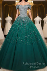 Emerald Green Sequin Semi Formal Prom Dresses Beaded Quinceanera Dresses, Sweet 16 Dresses