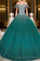 Emerald Green Sequin Semi Formal Prom Dresses Beaded Quinceanera Dresses