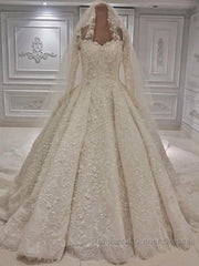 Expensive Lace Appliques Long Sleevess Ball Gown Wedding Dresses