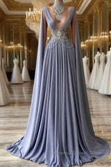 Fabulous High Neck Sleeveless Long 100D-chiffen Semi Formal Prom Dresses With beads