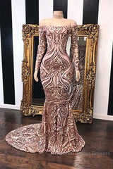 Fabulous Long Sleeve Sequins Mermaid Semi Formal Prom Dresses