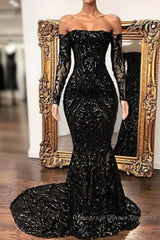Fabulous Long Sleeve Sequins Mermaid Semi Formal Prom Dresses