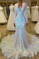 Fabulous Long Sleeves Semi Formal Prom Dresses Mermaid Sequins On Sale