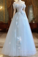 Fairy A Line Blue Floral Semi Formal Prom Dresses Evening Dress