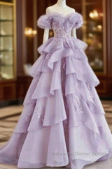 Fairy A Line Off The Shoulder Lilac Semi Formal Prom Dresses Evening Dress