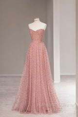 Fairy A Line Sweetheart Pink Long Tulle Semi Formal Prom Dresses 22Th Birthday Outfit