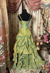 Fairytale Sage A-Line Mask Semi Formal Prom Dress Beaded Satin Evening Gown For Birthady&Graduation