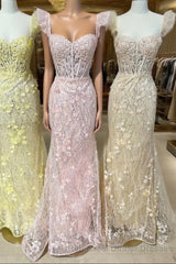 Cute Lace Appliques Sweetheart Spaghetti Straps Semi Formal Prom Dress