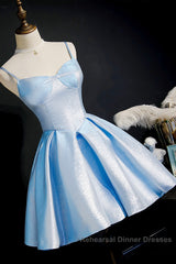 Blue satin short Semi Formal Prom dress homecoming dress