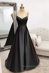 Floor-Length Satin Green Semi Formal Prom Dress A-Line With Pleated