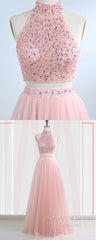 Floor-Length Tulle Sleeveless Semi Formal Prom Dresses