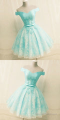 Green Off The Shoulder Appliques Short Homecoming Dress