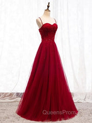 Gemgrace Burgundy Evening Prom Dress, Long Tulle Evening Dress With Straps