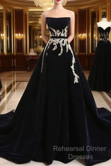 Glam Black Velvet Long Formal Gown With Gold Lace, Black Velvet Semi Formal Prom Dress Evening Dress