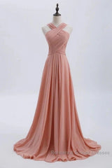 Glam Blush Pink Semi Formal Prom & Wedding Dress-Sweet 16 Chiffon Evening Gown For Graduation & Quinceanera