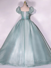 Glam Light Green Ball Gown Short Sleeves Formal Dress, Light Green Sweet 16 Dress