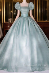 Glam Light Green Ball Gown Short Sleeves Formal Dress, Light Green Sweet 16 Dress