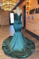 Glamorou V-Neck Sleeveless Halter Mermaid Semi Formal Prom Dresses With Beading