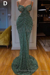 Glitter Off-the-Shoulder Slim Mermaid Semi Formal Prom Party GownsSleeveless Mermaid Evening Gowns