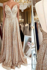 Gold sequin long Semi Formal Prom Dresses gold evening Dresses