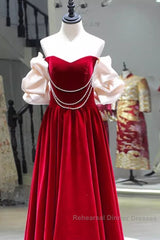 Gorgeous A Line Off The Shoulder Velvet Red Semi Formal Prom Dress