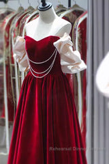 Gorgeous A Line Off The Shoulder Velvet Red Semi Formal Prom Dress