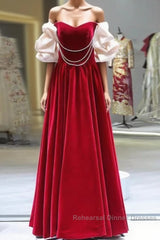 Gorgeous A Line Off The Shoulder Velvet Red Semi Formal Prom Dress