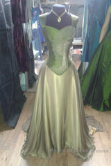 Gorgeous A Line Straps Floor Length Satin Retro Evening Dress Semi Formal Prom Dresses