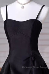Gorgeous A Line Straps Satin Black Semi Formal Prom Dress