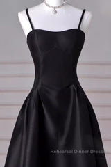 Gorgeous A Line Straps Satin Black Semi Formal Prom Dress