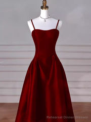 Gorgeous A line Straps Satin Burgundy Prom Dress