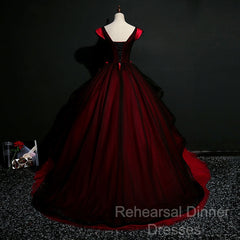 Gorgeous Black And Red Embroidery Quinceanera Dresses, Lace Applique Tulle Gowns