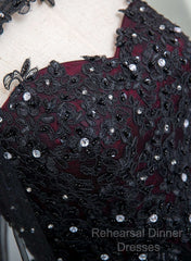 Gorgeous Black And Red Tulle Ball Gown Sweet 16 Dress With Cape, Long Semi Formal Prom Dress