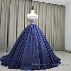 Gorgeous Blue Ball Gown Sweet 16 Party Dress Handmade Formal Gown Off Shoulder Semi Formal Prom Dress