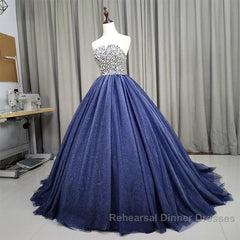 Gorgeous Blue Ball Gown Sweet 16 Party Dress Handmade Formal Gown Off Shoulder Semi Formal Prom Dress