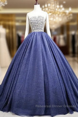 Gorgeous Blue Ball Gown Sweet 16 Party Dress Handmade Formal Gown Off Shoulder Semi Formal Prom Dress