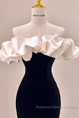 Gorgeous Mermaid Off The Shoulder Black Semi Formal Prom Dress