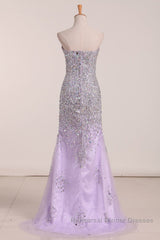 Gorgeous Mermaid Strapless Purple Beaded Long Semi Formal Prom Dresses, Mermaid Purple Beaded Formal Evening Dresses, Purple Ball Gown