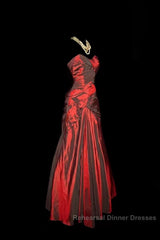 Gorgeous Mermaid Sweetheart Red Taffeta Long Evening Dress Semi Formal Prom Dresses