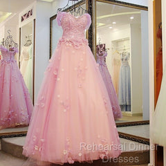 Gorgeous Pink Flowers Off Shoulder Party Dress, Pink Formal Dress Ball Gown Formal Dress