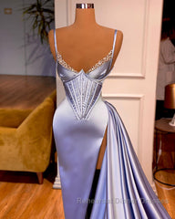 Gorgeous Split Front Sleeveless V-neck Spaghetti Strap Semi Formal Prom Dresses