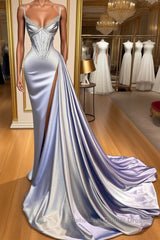 Gorgeous Split Front Sleeveless V-neck Spaghetti Strap Semi Formal Prom Dresses