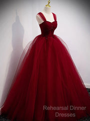 Gorgeous Wine Red Tulle Ball Gown Long Semi Formal Prom Dress Formal Dress, Burgundy Sweet 16 Dresses